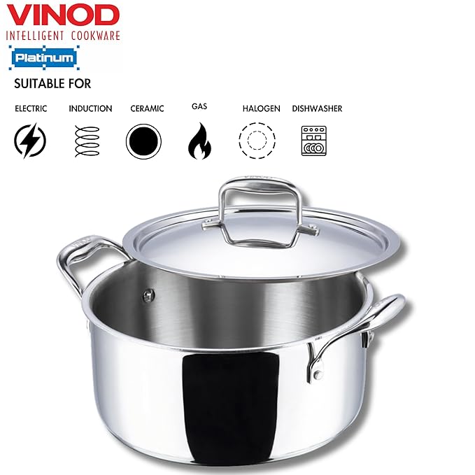 Triply Stainless Steel Saucepot with Lid - 5 L, 24 cm, 2.5 mm Thick, SAS Bottom, Biryani Pot