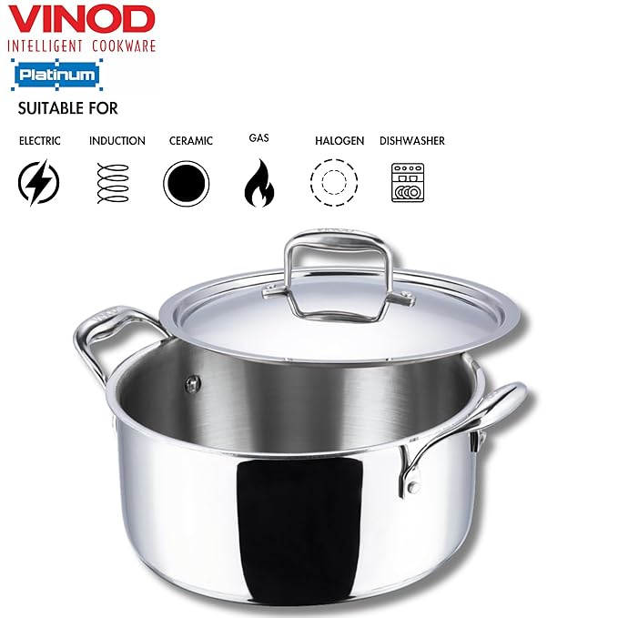 Triply Stainless Steel Saucepot with Lid - 1.8 L, 18 cm, 2.5 mm Thick, SAS Bottom, Biryani Pot