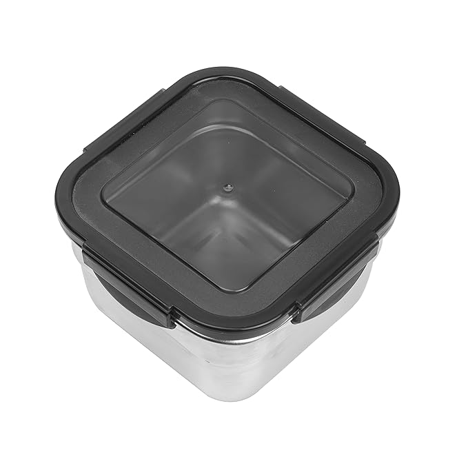 High Steel Square Container Airtight Leakproof Unbreakable Storage Container/ Lunch Box, 850 ml, Set of 2