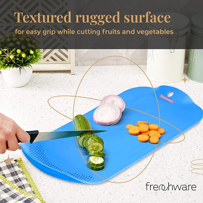 Plastic Cutting-chopping Board With Drainer 1 Unit, Premium-grade Plastic, Blue Colour