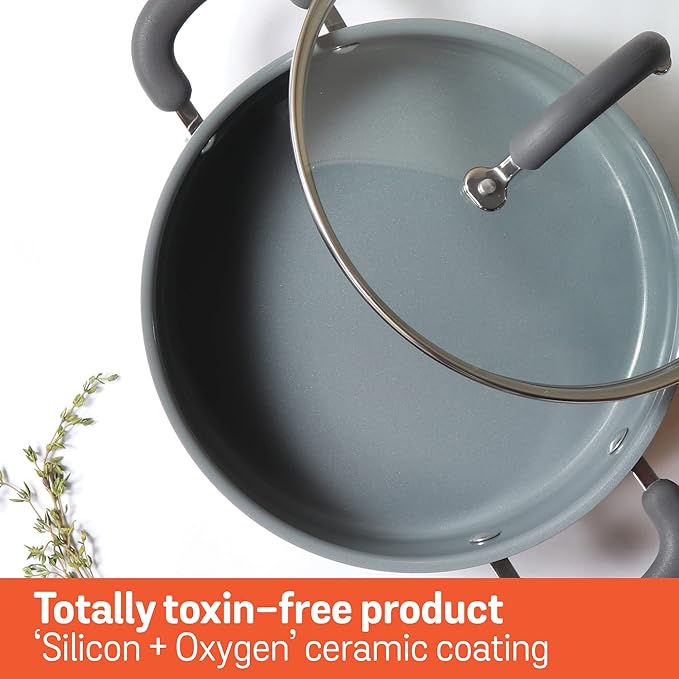 Healthy Ceramic Coated Sauteuse with Glass Lid Cookware 24 cm Grey