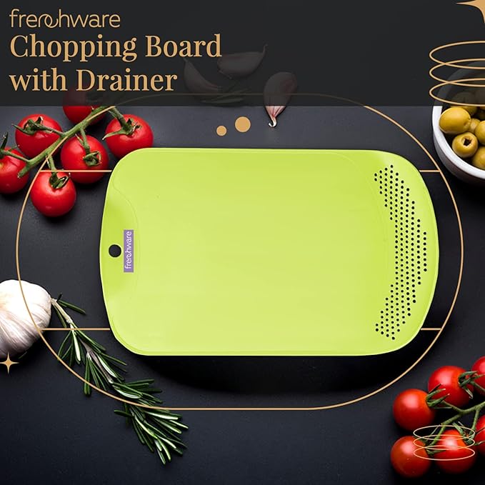 Plastic Cutting/ Chopping Board With Drainer, 1 Unit, Premium-grade Plastic, Green Colour