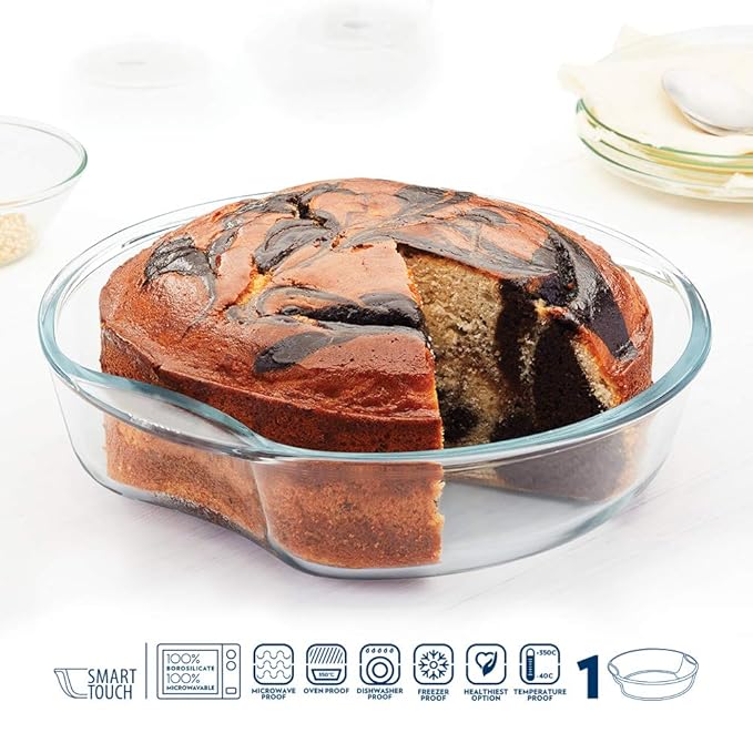 Round Glass Baking Dish, 1.5 L, Microwave Safe & Oven Safe, Transparent
