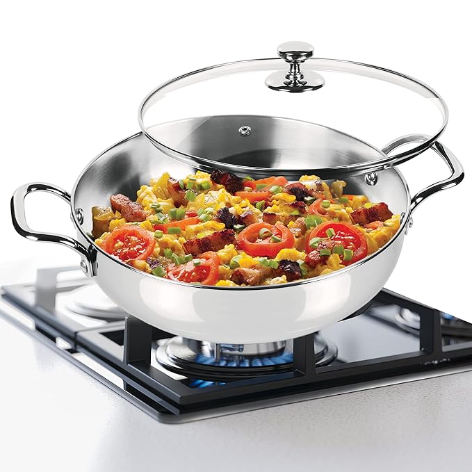 Stainless Steel Sandwich Bottom Kadhai with Glass Lid, 28 cm / 4.2 L