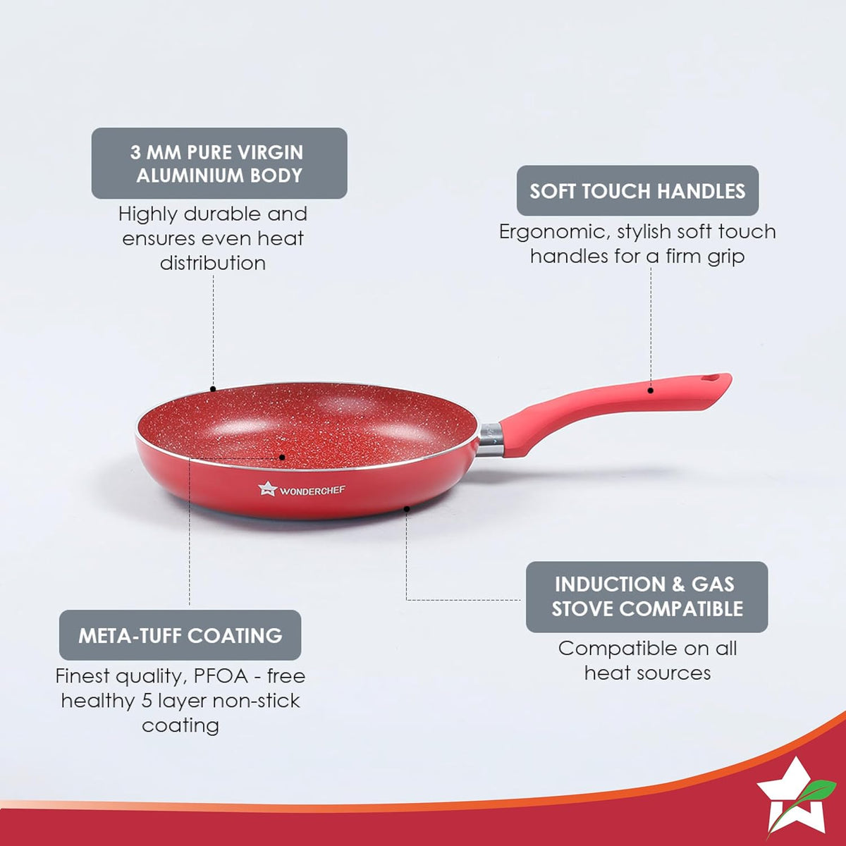 Royal Velvet 24 cm Non-Stick Fry Pan, Induction Bottom, Soft-Touch Handle