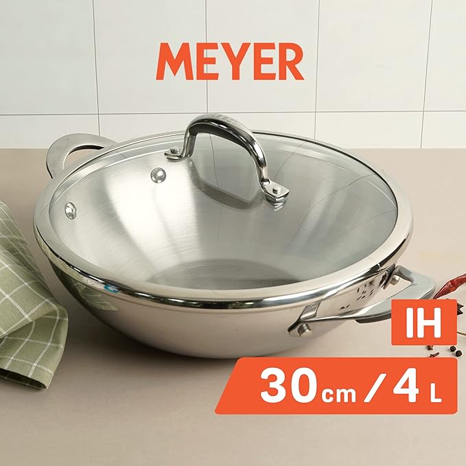 Select Nickel Free Stainless Steel Kadai, Kadhai with Glass Lid 30 cm/ 4 L Silver