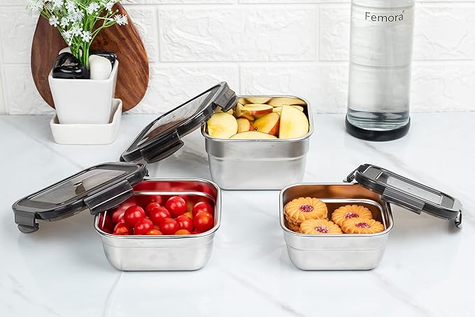 High Steel Square Container Airtight Leakproof Unbreakable Storage Container/ Lunch Box, 350 ml, 550 ml