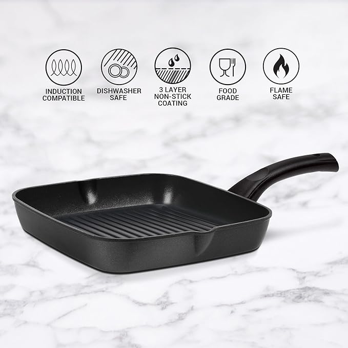 Grill Pan, Nonstick Die Cast Grilling Square Pan, 24 cm