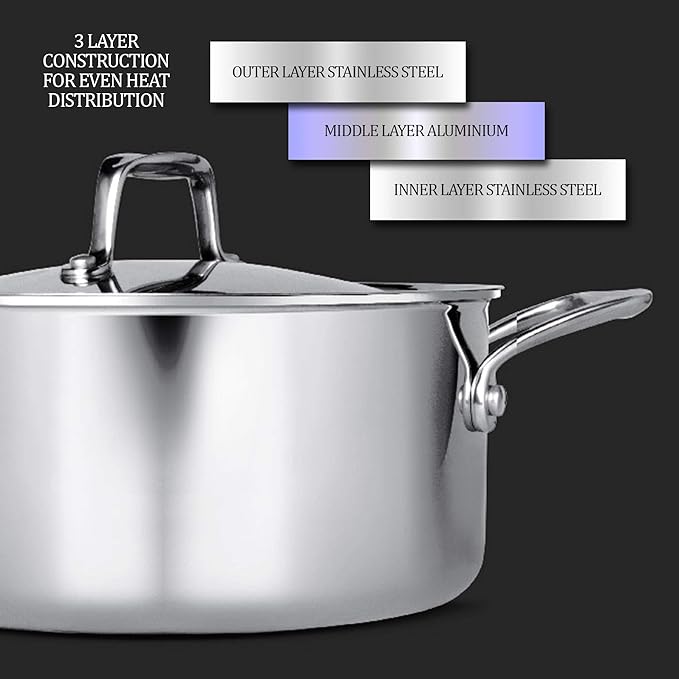 Triply Stainless-Steel Casserole Handi/Stock Pot/Biryani Pot with Lid 22 cm, 4 L