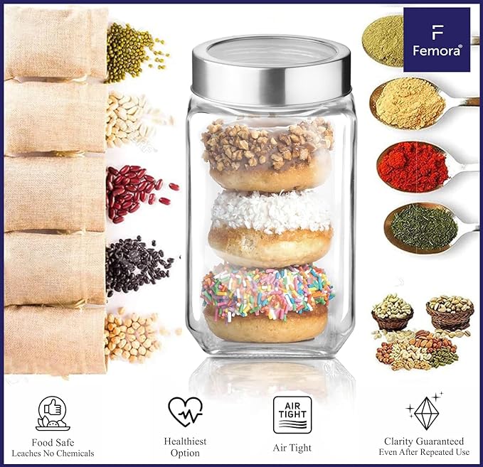 Kitchen Storage Jars Borosilicate Glass With Steel Lid Air Tight Jar, 500 ml, Pack of 1