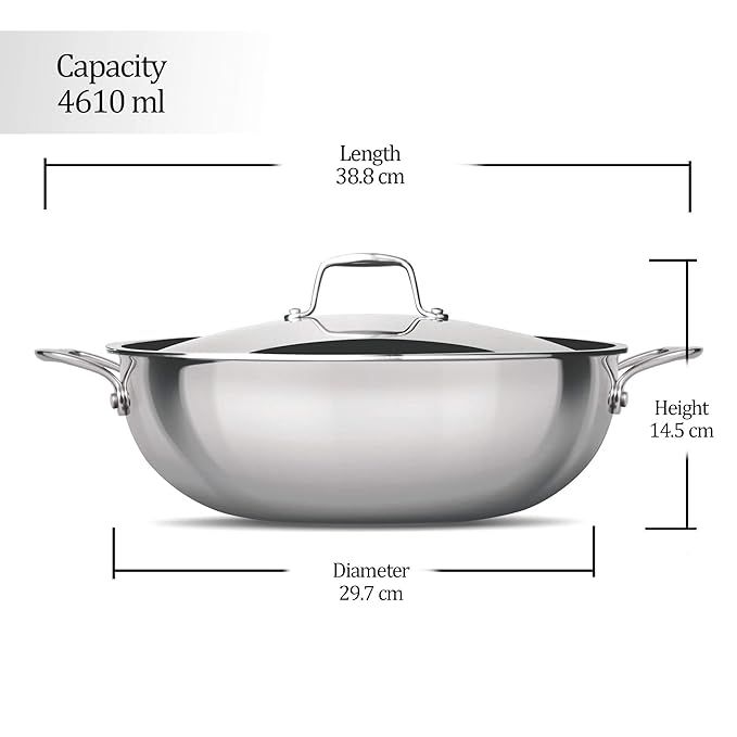 Triply Stainless Steel 28 cm Kadai With Lid, 4.6 L