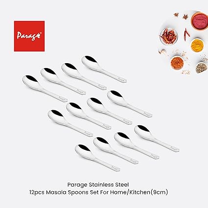 12 Pieces Stainless Steel Small Spoons for Container/Spice Length 9 cm Silver