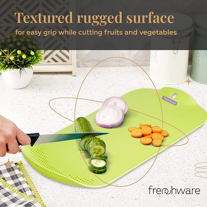 Plastic Cutting/ Chopping Board With Drainer, 1 Unit, Premium-grade Plastic, Green Colour