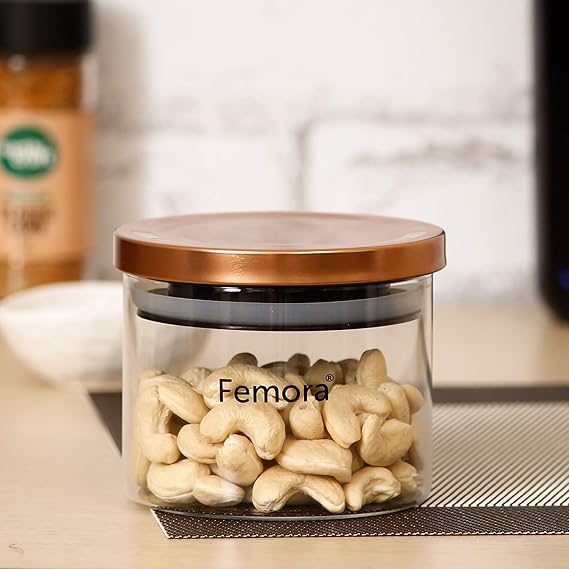 Borosilicate Glass Jar With Golden Metallic Lid, Jars for Kitchen Storage, 300 ml, Set of 2