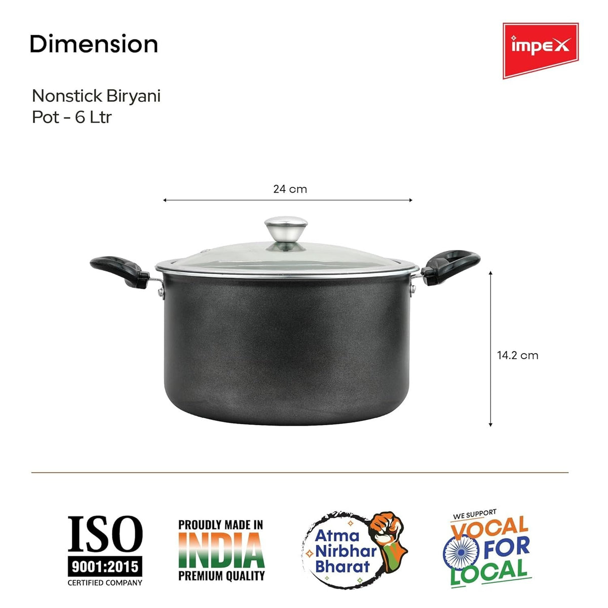 6L Non-Stick Biryani Pot with RIB Granite Coating Induction Friendly Aluminium