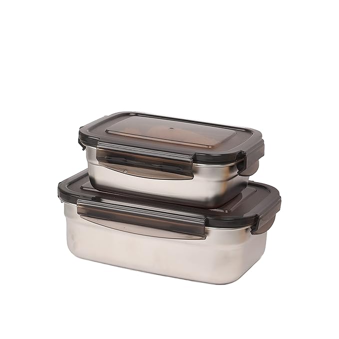Lunch Box High Steel Rectangle Heavy Duty Airtight Leakproof Unbreakable Storage Container With Lock Lid - Design 2