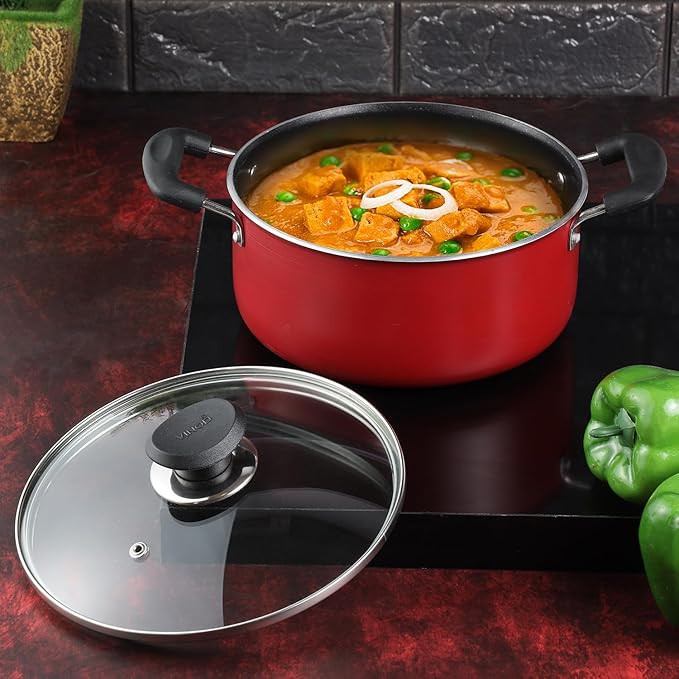 Aluminium Non Stick Saucepot with Glass Lid - 3.1 L, 20 cm, 3 mm Thick