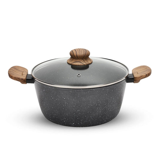 Non-Stick Aluminium Casserole with Glass Lid 24 cm 3L 4-Layer Coating PFOA Free Black