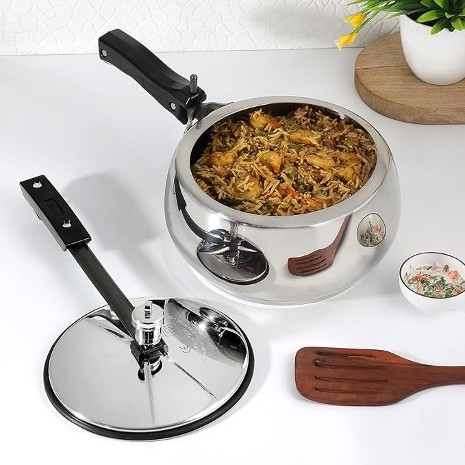 Stainless Steel Inner Lid Pressure Cooker - 1.5 L, Handi Shape, Sandwich Bottom Cooker