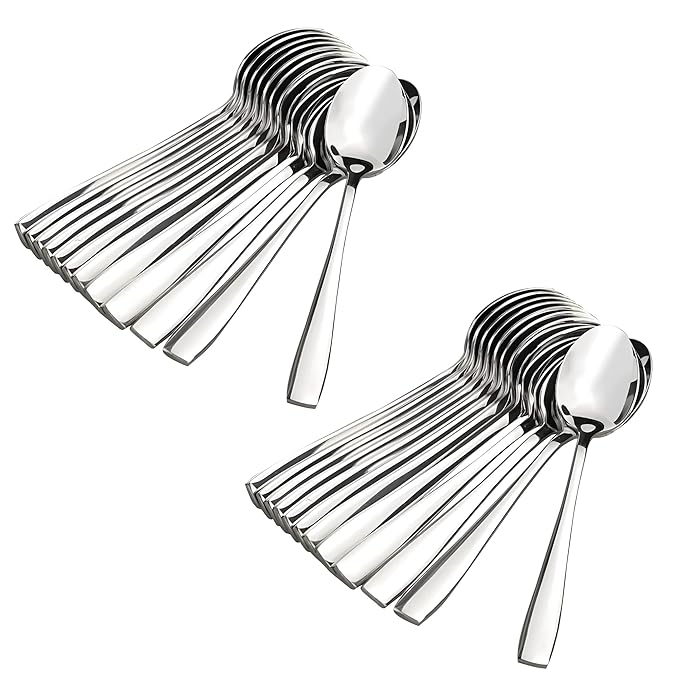 24 Pieces Stainless Steel Spoons Set, Dinner Spoon Length 16 cm, Food Grade Silverware for Home & Kitchen