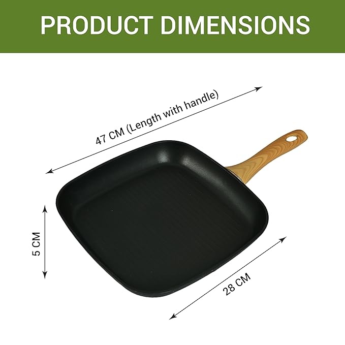 Foged Die Cast Aluminium Non Stick 28 cm Square Grillpan With Wood Finish Handle, Granite Finish