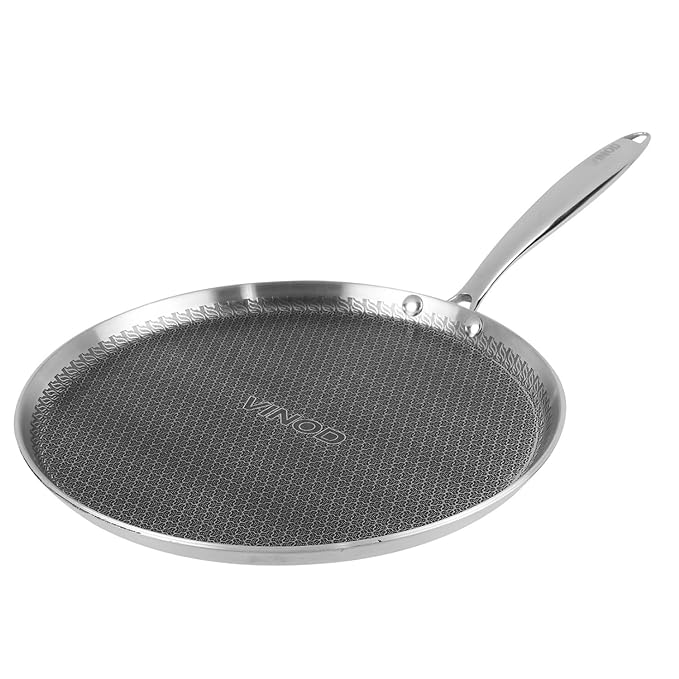 Pro Platinum Triply Stainless Steel Dosa Tawa - 31 cm, 4.0 mm Thick, Hexa Design, Metal Spoon Friendly