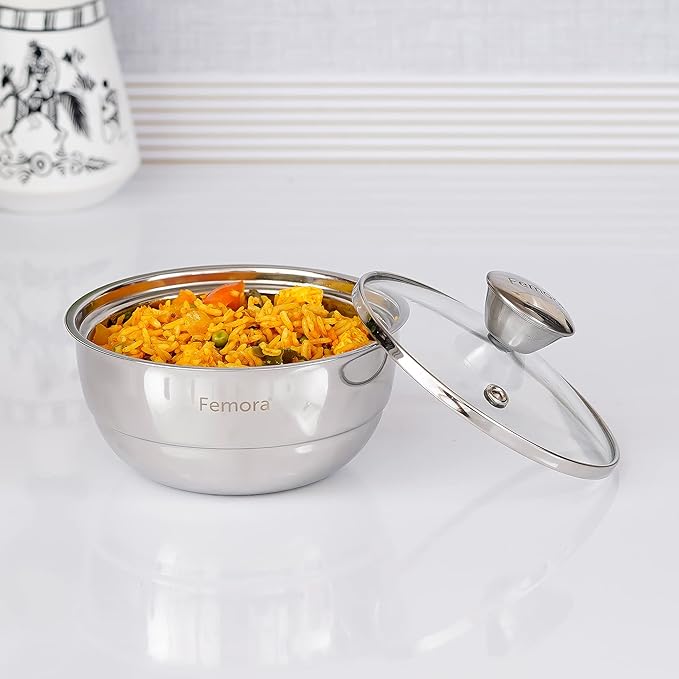 Stainless Steel Double Wall Insulated Curry Server Curry Bowls, 1500 ml, Set of 3