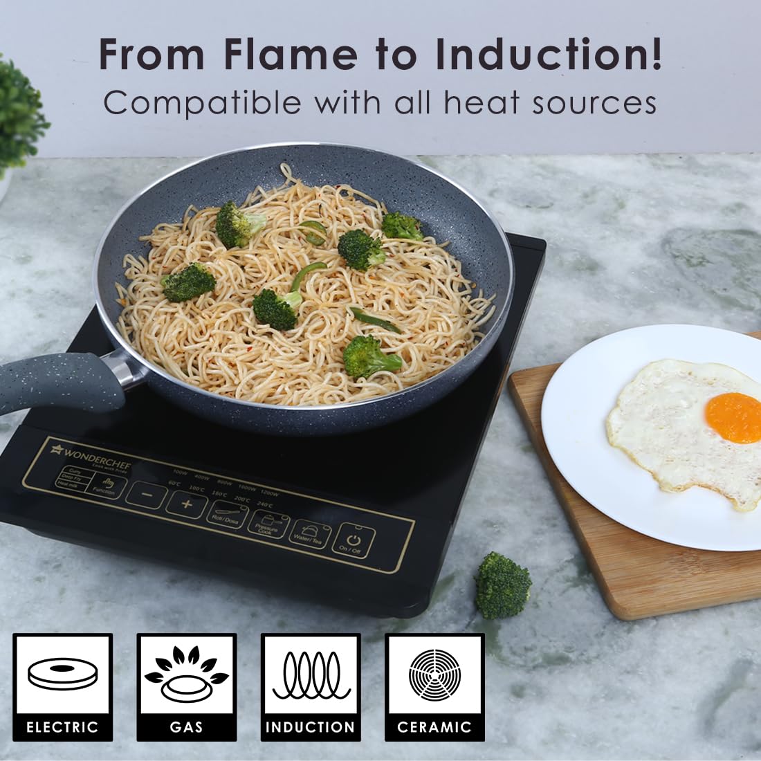 Aluminium Granite Frying Pan, Grey, 20 cm, 1 L