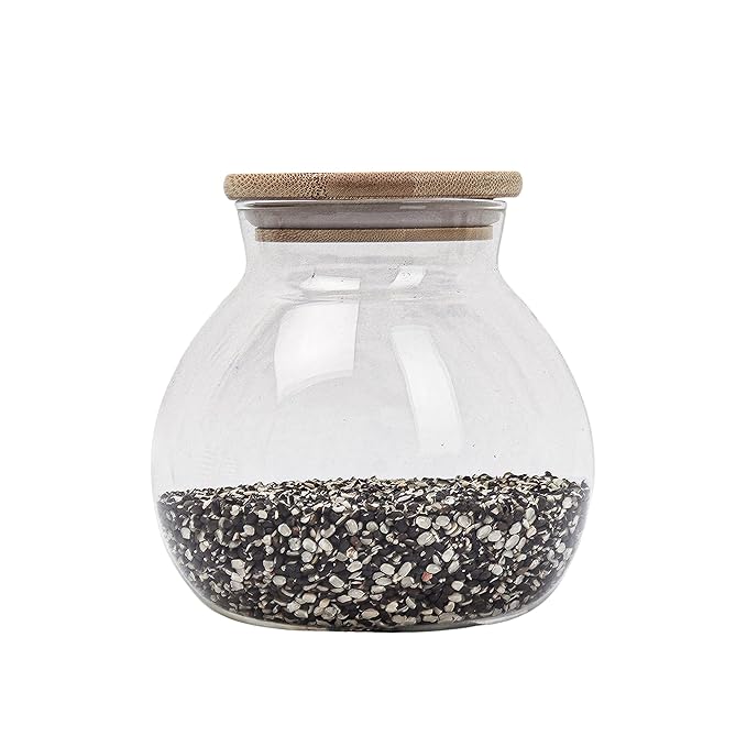 Kitchen Storage Jars Borosilicate Glass With Wooden Lid Air Tight Jar, 1000 ml, Pack of 2