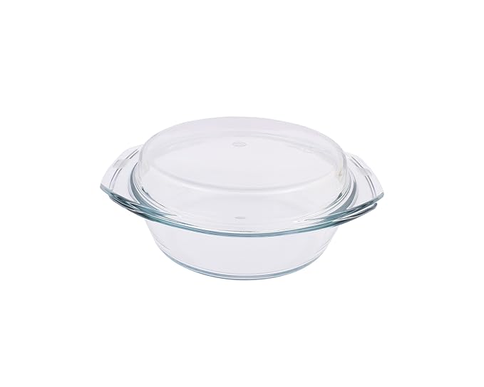 Solid Glass Casserole Oven and Microwave Safe Serving Bowl with Lid, Transparent, 2 L