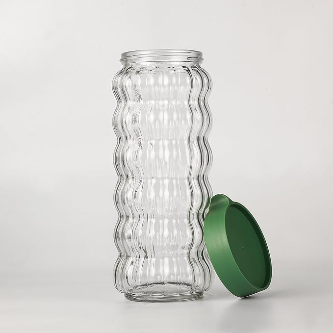 Kitchen Storage Jars Clear Glass With Plastic Stackable Lid Jar, 1000 ml, Pack of 2