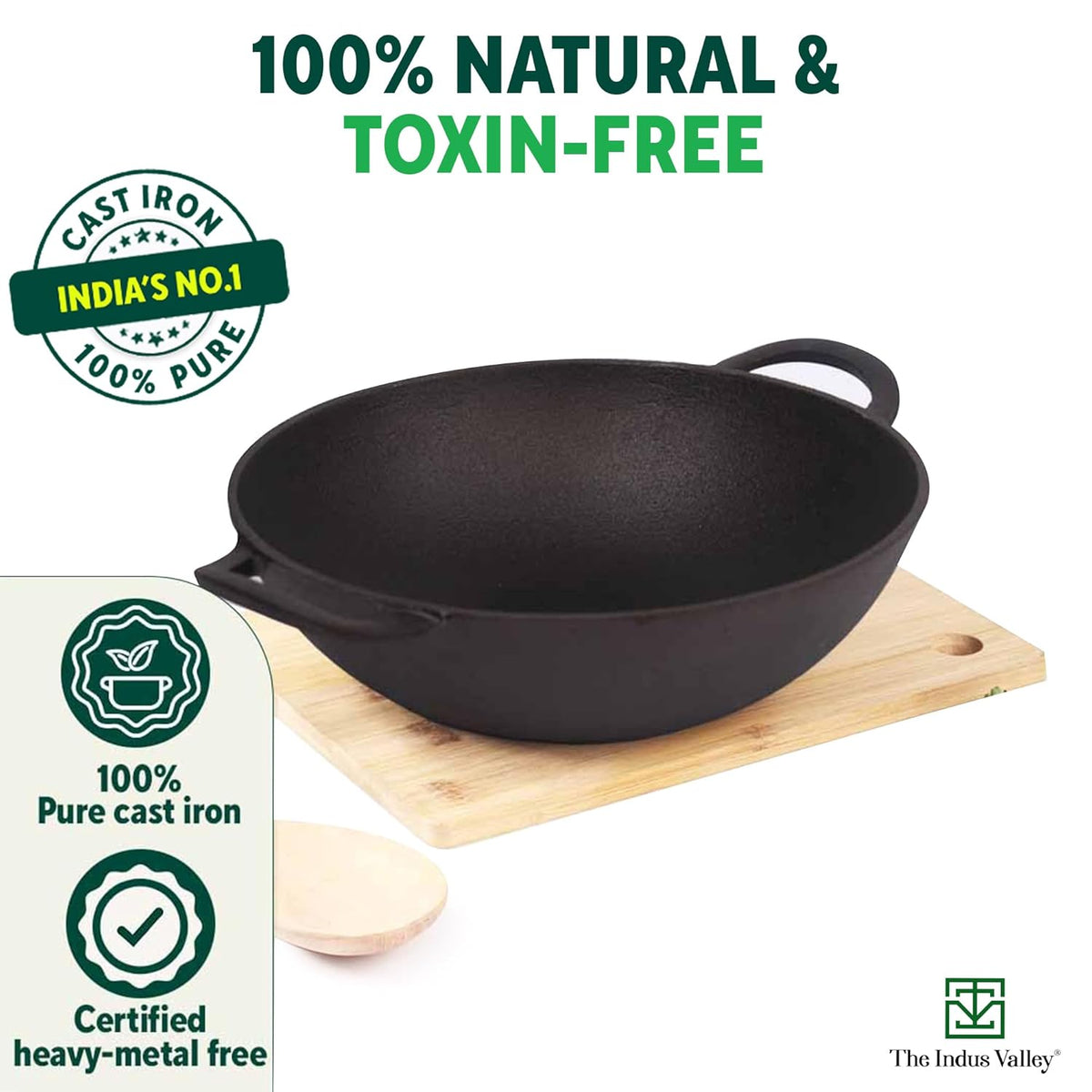 Pre-Seasoned Cast Iron Kadai with Silicon Grip