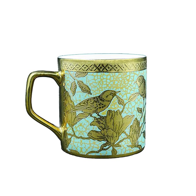 Bone China Gloden Tea Cup, Weaver Love Green, 160 ml