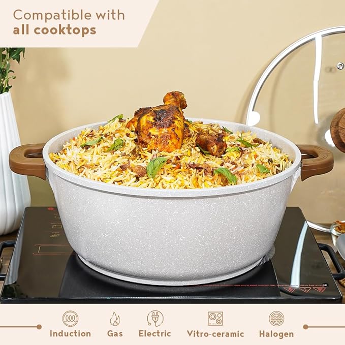 Naturally Diecast Nonstick 32 cm Casserole With Glass Lid, 9 L Capacity
