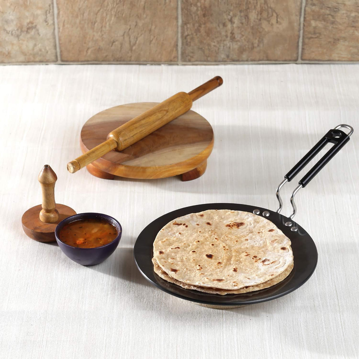Hard Anodised Tawa - 26.5 cm, 5.25 mm Thickness, Metal Spoon Friendly, Riveted Sturdy Handle