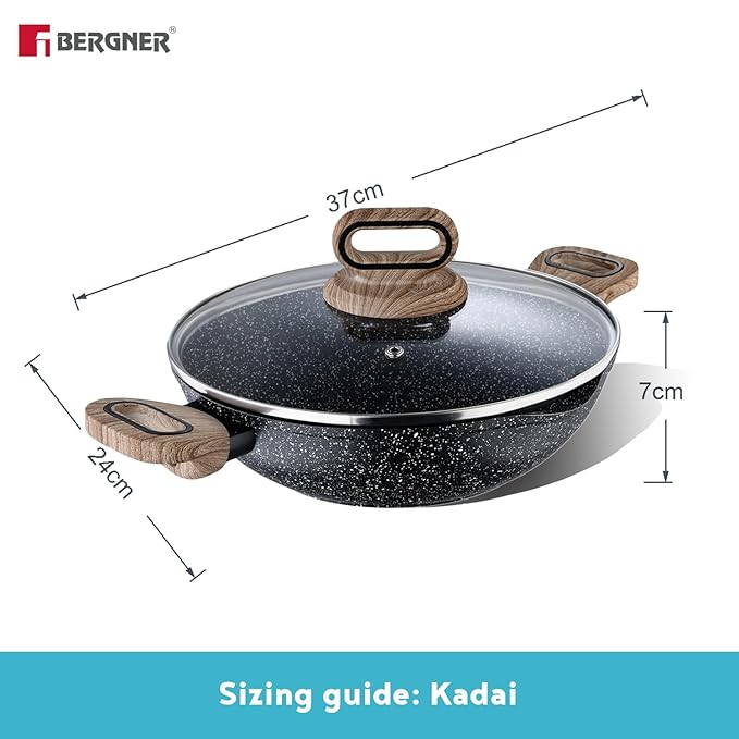 Ultimate Forged Nonstick 24 cm Kadai With Glass Lid, 2 L Capacity