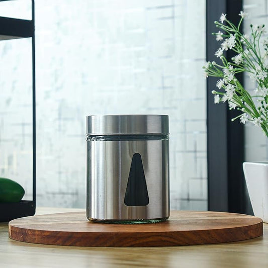 Kitchen Storage Jars Steel Finish With See Through Window Jar, 700 ml, Pack of 1