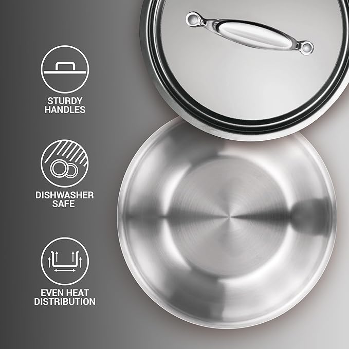 Triply Stainless Steel Tasla With Lid, 22 cm / 2.2 L
