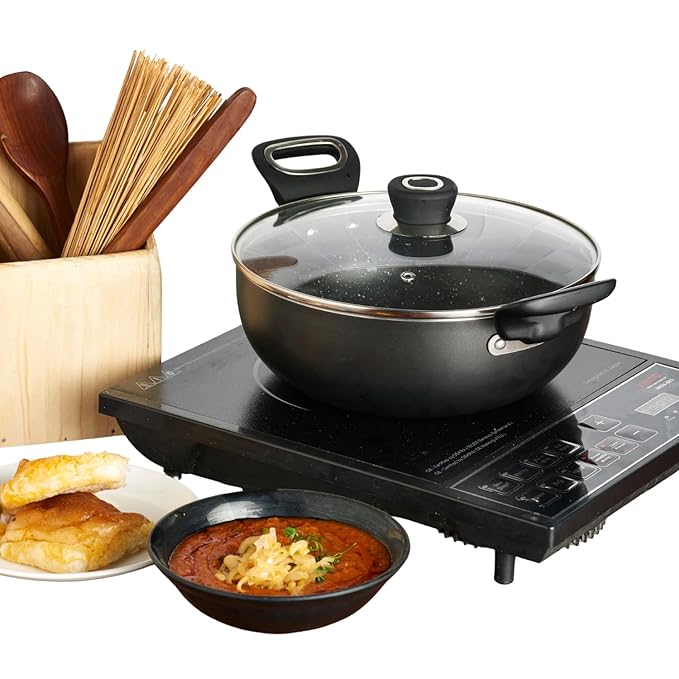 Hard Anodised Non Stick Deep Kadhai with Glass lid - 3.1 L, 24 cm, 3.25 mm Thick, 5X Non Stick