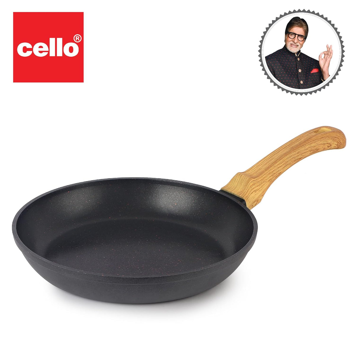 Die Cast Induction Taper Aluminium Fry Pan, Induction Base Fry Pan, Wooden Handle