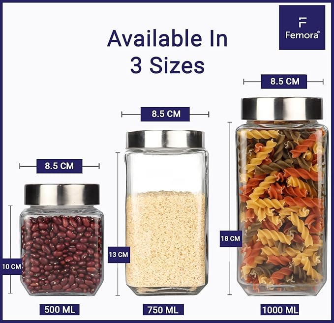 Kitchen Storage Jars Borosilicate Glass With Steel Lid Air Tight Jar, 500 ml, Pack of 1