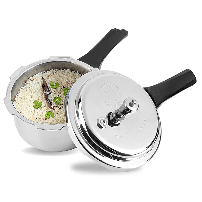 Triply Stainless Steel Outer Lid Pressure Cooker - 1. 5 L, Induction and Gas Stove Friendly, Silver