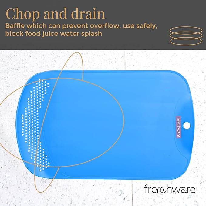 Plastic Cutting-chopping Board With Drainer 1 Unit, Premium-grade Plastic, Blue Colour