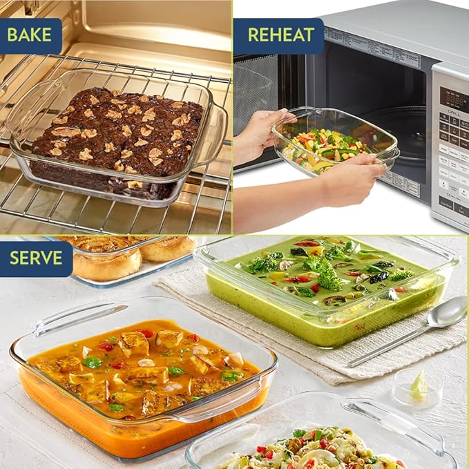 Glass Baking Dish, 1.6 L, Transparent, 1 Piece Square Dish With Handle
