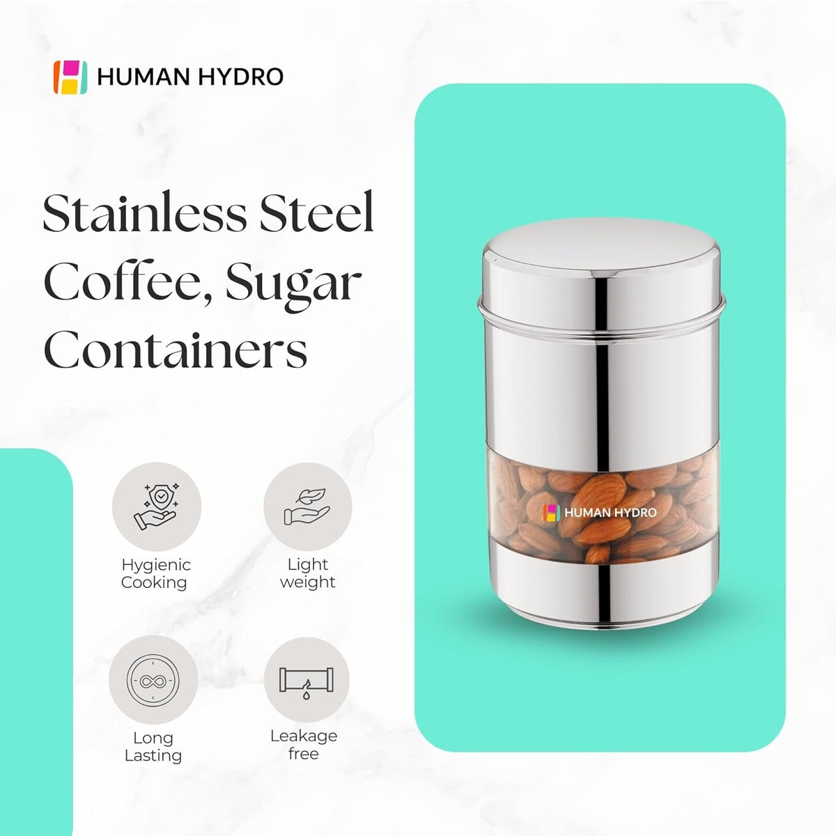 Stainless Steel Storage Container 500 ml with Transparent Window Airtight Lid Glossy Finish