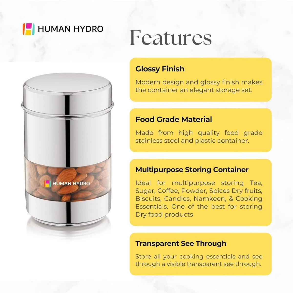 Stainless Steel Storage Containers - Set of 6 (750 ml Each)