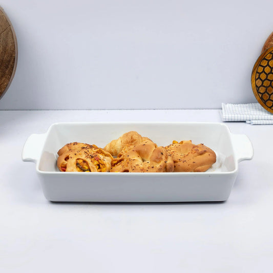 White Rectangular Stoneware Baking Tray Oven Dishwasher Microwave Safe 6.7x43x24.5 cm