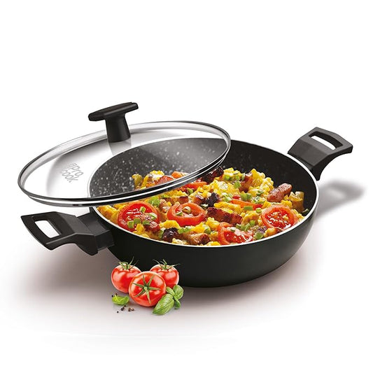 Induction Kadhai With Glass Lid, 28 cm / 4.1 L, Black
