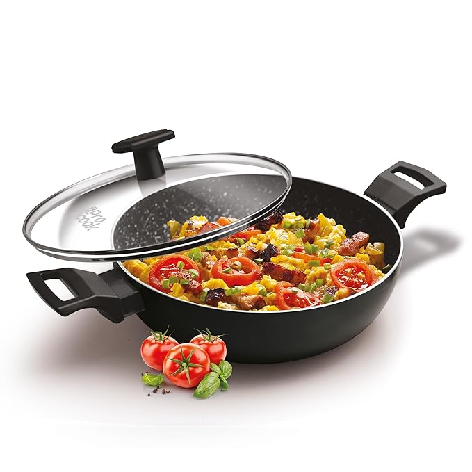 Induction Kadhai With Glass Lid, 30 cm / 4.9 L, Black