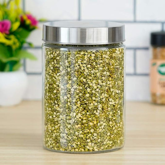 Kitchen Storage Jars Borosilicate Glass With Steel Lid Air Tight Kitchen Jar and Container, 1100 ml